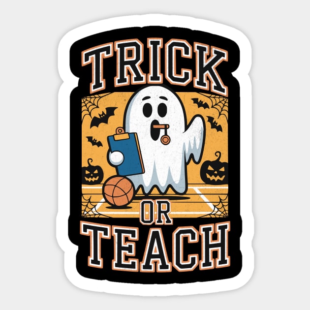 Trick or Teach Basketball Ghost Design Sticker by Designed By Marty